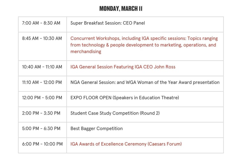 Monday, March 11 NGA Show Schedule 7:00 AM-10:00 PM