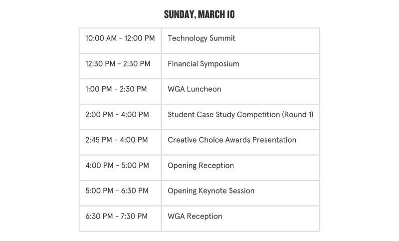 Sunday, March 10 NGA Schedule 10:00 AM–7:30 PM