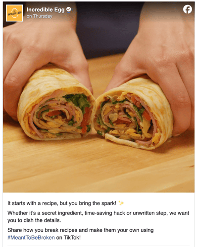 It starts with a recipe, but you bring the spark. Photo of egg wrap from the #MeantToBeBroken campaign.