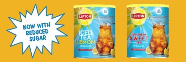 Lipton Iced Tea Lemon and Southern Sweet Tea Packages, Now with Reduced Sugar