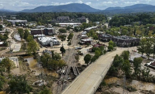 Asheville sky view displaying hurricane destruction