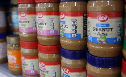 Private Label: IGA Exclusive Brand peanut butter jars