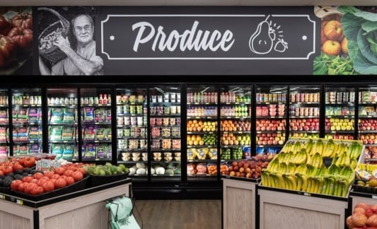 Produce display in grocery store