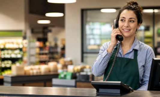 Grocery Store Worker Answering Phone